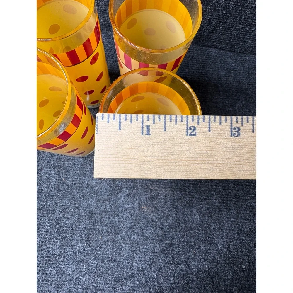 Vintage Libbey Highball Glasses Set of 4 Red Polka Dot Yellow Striped Retro MCM‎